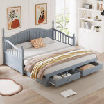 Canapé - lit enfant 90 / 180×190 cm, lit gigogne adulte, avec 2 tiroirs, sans matelas, bois, gris Canapé - lit enfant 90 / 180×190 cm, lit gigogne adulte, avec 2 tiroirs, sans matelas, bois, gris