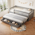 Canap� - lit enfant 90�190 / 200 cm en bois, avec lit gigogne, lit simple, 2 tiroirs, sommier � lattes, ...