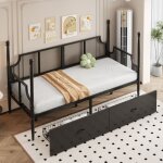 Hauss spole - canapé - lit enfant 90×200 cm avec 2 tiroirs, sans matelas, métal, noir Hauss spole - canapé - lit enfant 90×200 cm avec 2 tiroirs, sans matelas, métal, noir