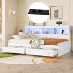 Hauss spole - canap� - lit enfant 90�200 cm, led, avec rangement, 2 tiroirs, prise + port usb, sans matelas, ...