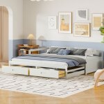 Lit simple 90 / 180x200 cm, canap convertible avec lit gigogne et tiroirs, en bois de pin, blanc, sans ...