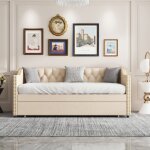 Canap� lit extensible 90 / 180x200 cm, lit 2 places gigogne, sommier � lattes, cadre de lit convertible, ...