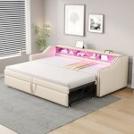 Canap - lit gain de place avec lit escamotable lit simple 90 / 180x200cm. rangement, led, usb, sommier ...