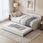 Canap� lit gigogne 90x200 extensible, lit capitonn�, pour chambre ado & ami, velours, sommier � lattes ...