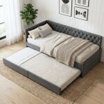 Canap� lit gigogne 90x200 extensible, lit capitonn�, pour chambre ado & ami, velours, sommier � lattes ...