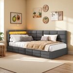 Canap� - lit led usb 90x200 - gris lin moderne - meuble rangement petit espace canap� - lit transformable ...