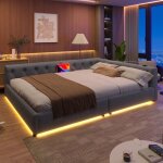 Canap� - lit m�ridienne 140x200 en lin naturel ? �clairage led multicolore ? ports usb et type - c ? ...