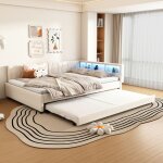 Hauss spole - canap - lit avec rangement 140200 cm, lit gigogne led 90190 cm, usb + type c, lin, sans ...