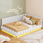 Canap - lit rembourr 140x200 cm, lit double, en cuir d'agneau, avec lumire led rglable, ports usb ...