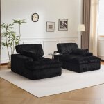 Canap� - lit en velours c�tel� noir 2 en 1 pour le salon, aucun assemblage n�cessaire, canap� - lit futon ...
