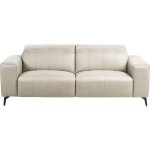 Canap� moderne en cuir pu 3 places appuie - t�te r�glable dossier rabattable pieds en m�tal beige clair ...