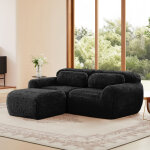 Canap� modulable 2 places en l, tissu peluche confortable, sans assemblage, noir