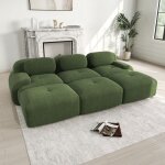 Canap modulable 3 places 298x178x75 cm en velours ctel ? sofa convertible avec mridienne et 3 poufs, ...
