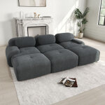 Canap� modulable 3 places 298x178x75 cm en velours c�tel� ? sofa convertible avec m�ridienne et 3 poufs, ...