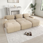Canap� modulable 3 places 298x178x75 cm en velours c�tel� ? sofa convertible avec m�ridienne et 3 poufs, ...