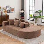 Neche ? canap� d'angle modulable marron en tissu chenille ? confort moelleux ? 4 coussins carr�s + 2 ...