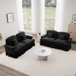 Canap� panoramique 4 places design , canap� d'angle l, style m�di�val �l�gant, tissu chenille, jupe pliss�e ...