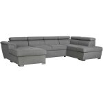 Canap� panoramique convertible avec 2 coffres paola en tissu - gris clair