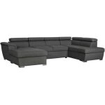 Loungitude - canap� panoramique convertible avec 2 coffres paola en tissu - gris fonc�