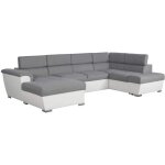 Canapé panoramique convertible avec 2 coffres paola en tissu et simili - blanc / gris Canapé panoramique convertible avec 2 coffres paola en tissu et simili - blanc / gris