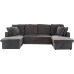 Canap� panoramique convertible avec coffres 4 places en velours c�tel� gris mah�