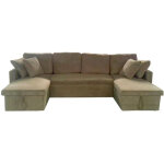 Canap� panoramique convertible avec coffres 4 places en velours c�tel� vert mah�