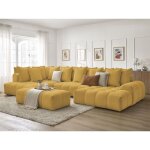 Bobochic - canap panoramique convertible coffre everest tissu chin avec pouf angle droit jaune