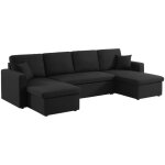 Canap� panoramique convertible en tissu. 4 places. coffre rangement. lit modulable tissu noir
