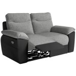 Canap de relaxation lectrique ross 2 places en tissu et simili - noir / gris