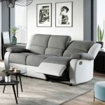 Canapés de relaxation manuel 3 + 2 places en gris et pu blanc - valia Canapés de relaxation manuel 3 + 2 places en gris et pu blanc - valia