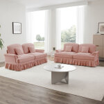 Canap� rose modulaire 2 - en - 1, tissu chenille avec jupe � volants amovible, ensemble de canap�s polyvalents ...