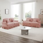 Canap� rose modulaire 2 - en - 1, tissu chenille avec jupe � volants amovible, ensemble de canap�s polyvalents ...