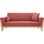 Miliboo - canapé scandinave 3 places en tissu effet velours texturé terracotta et bois clair fjord Miliboo - canapé scandinave 3 places en tissu effet velours texturé terracotta et bois clair fjord