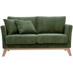 Canapé scandinave déhoussable 2 places en tissu velours côtelé vert kaki et bois clair oslo Canapé scandinave déhoussable 2 places en tissu velours côtelé vert kaki et bois clair oslo
