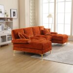 Okwish - canap droit en forme de u avec pieds en mtal et coussins en mousse, tissu en chenille, orange ...