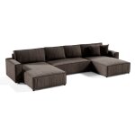 Petits - meubles - canap� u 5 places convertible coffre isaac velours c�tel� marron