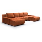 Canap� u 5 places convertible coffre jonas velours c�tel� orange brique