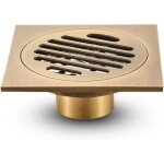 Caniveau de douche carr� avec couvercle amovible, trous de drainage ray�s, 10 x 10 cm (couleur : laiton) ...