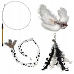 Canne � p�che pour chat, 3 jouets interchangeables avec clochette, plumes d'oiseau, queue, ensemble