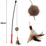 Canne � p�che pour chat avec peluches et plumes, jouet solide et durable 62 cm