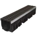 Canniveau longueur 1m avec 2 grilles fonte et feuillures en acier - polypropyl�ne noir