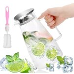 Carafe en verre, 1. 8l carafe d'eau avec couvercle et anse filtration fine cruche a eau, pour eau chaude, ...