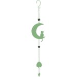 Carillon chat lune avec perles vert pale