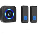 Carillon de sonnette sans fil ext�rieur �tanche � deux boutons avec un r�cepteur enfichable, bleu l
