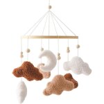 Carillon � vent pour b�b�, mobile en bois avec nuages et lune 3d, cloche de lit suspendue pour chambre ...