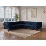 Deco in paris - canap� d'angle capitonn� chesterfield velours bleu carmen