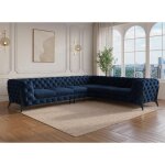 Deco in paris - canap capitonn chesterfield d'angle rversible en velours bleu
