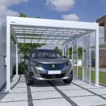 Trigano - carport simple 16, 59m² + 3 claustras en métal blanc - libeccio Trigano - carport simple 16, 59m² + 3 claustras en métal blanc - libeccio