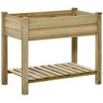 Carr� potager en bois sur�lev� avec �tag�re int�gr�e et bac � herbes - aromatiques - drainage parfait ...