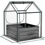 Carr� potager de jardin avec mini serre - outsunny - acier galvanis� - pour jardin, balcon, terrasse ...